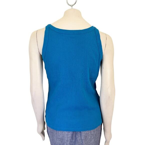 VTG EVIE Overall Rib Tank Top in Azure Blue RARE style 90s Y2K SZ L - Picture 7 of 12